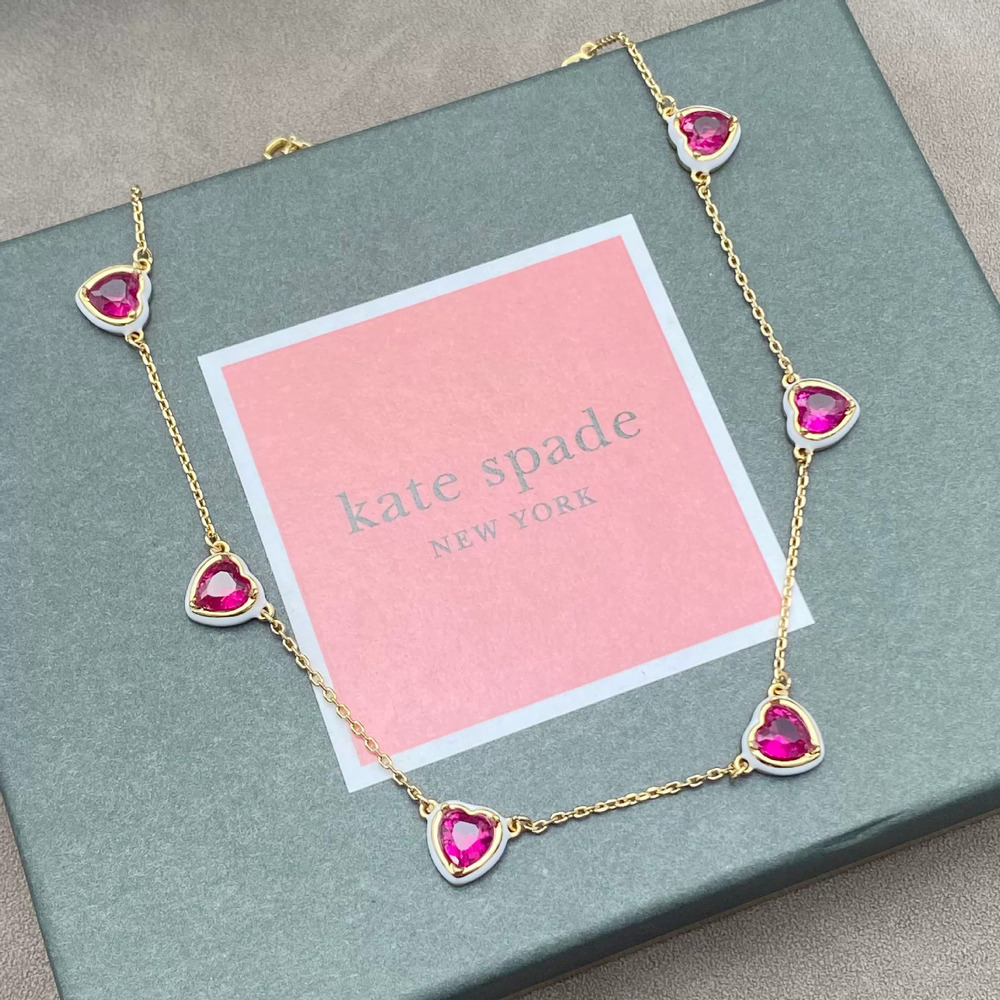 kate spade White Enamel Ruby Heart Necklace